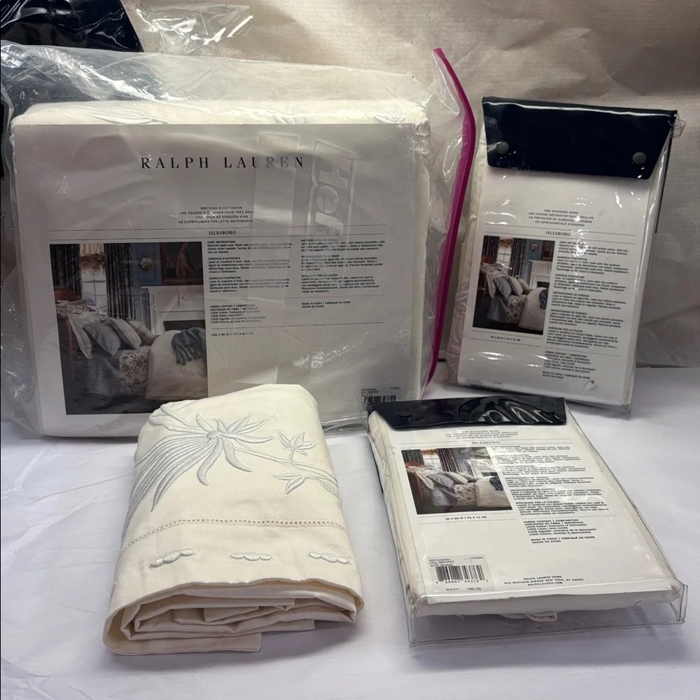 Ralph Lauren Hillsboro Islesboro Floral Embroidered King Duvet 3 Standard Shams